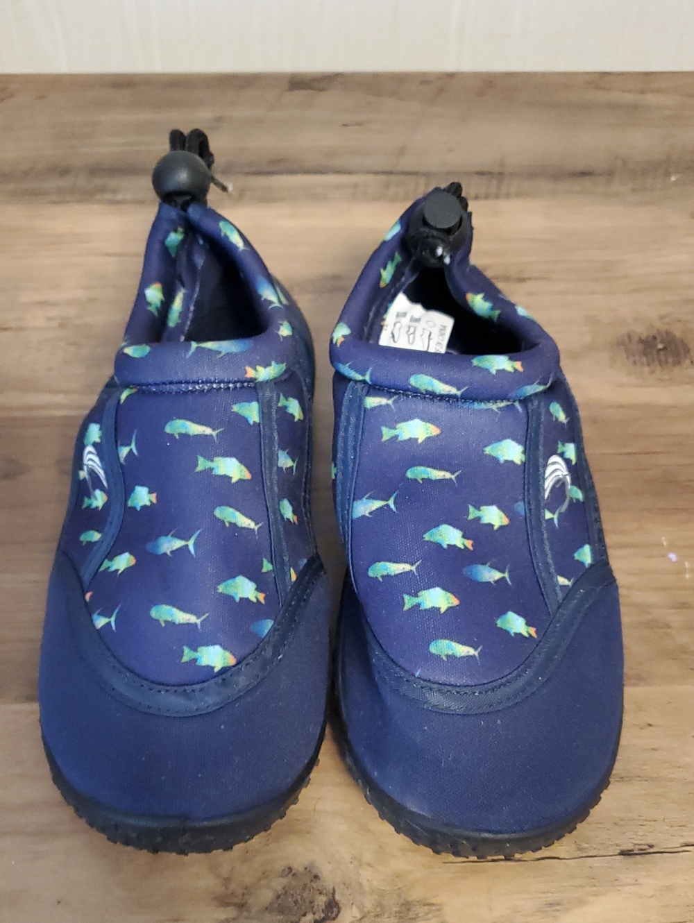 Kids Navy Fish-Print Water Shoes with Toggle Closure